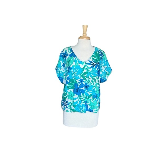 Emily Daniel’s Linen Blue and Green Tropical  Print Top Size XL - Picture 8 of 8